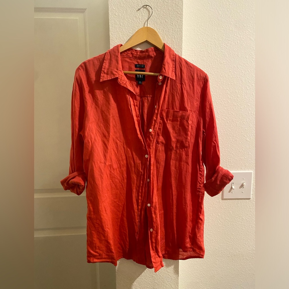 GAP Coral Linen Boyfriend Shirt- Size Medium